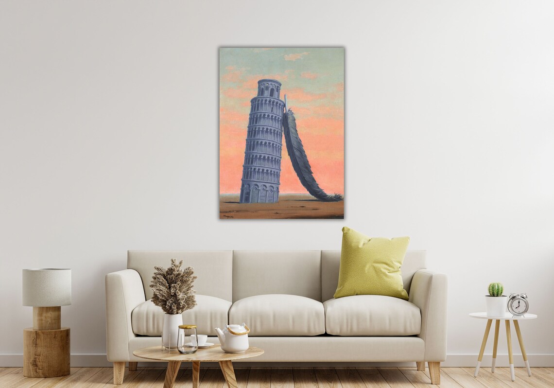 Leaning Tower of Pisa Giant Feather Surrealist Sunset Sky Poster - Image 3