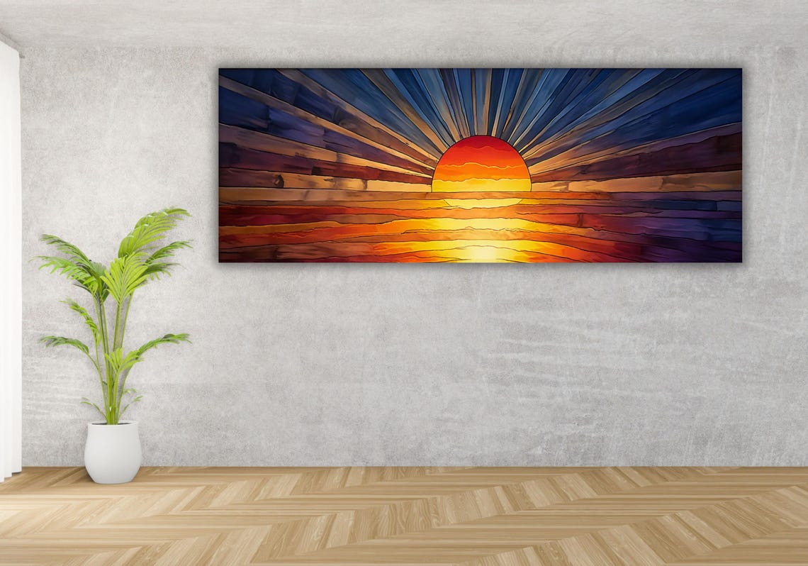 Stained Glass Ocean Sunset Radiant Sunburst Color Art Poster - Image 3