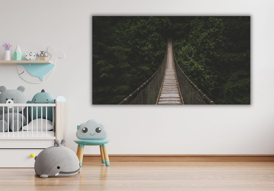 Suspension Rope Bridge Dense Green Forest Jungle Adventure Poster - Image 2