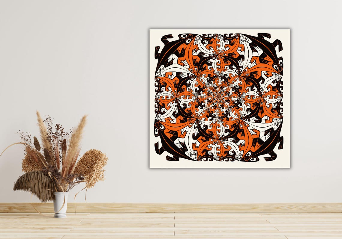 MC Escher Smaller and Smaller Lizard Spiral Tessellation Art Poster - Image 2