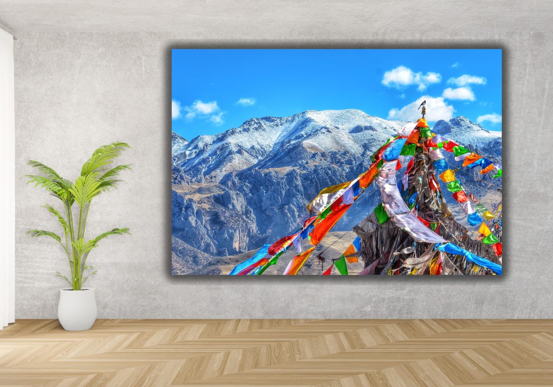 Tibet Snowy Mountain Prayer Flags Himalayan Winter Landscape Poster - Image 3
