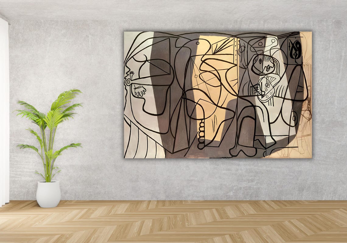 Pablo Picasso Artist and His Model Cubist Line Drawing Poster - Image 3