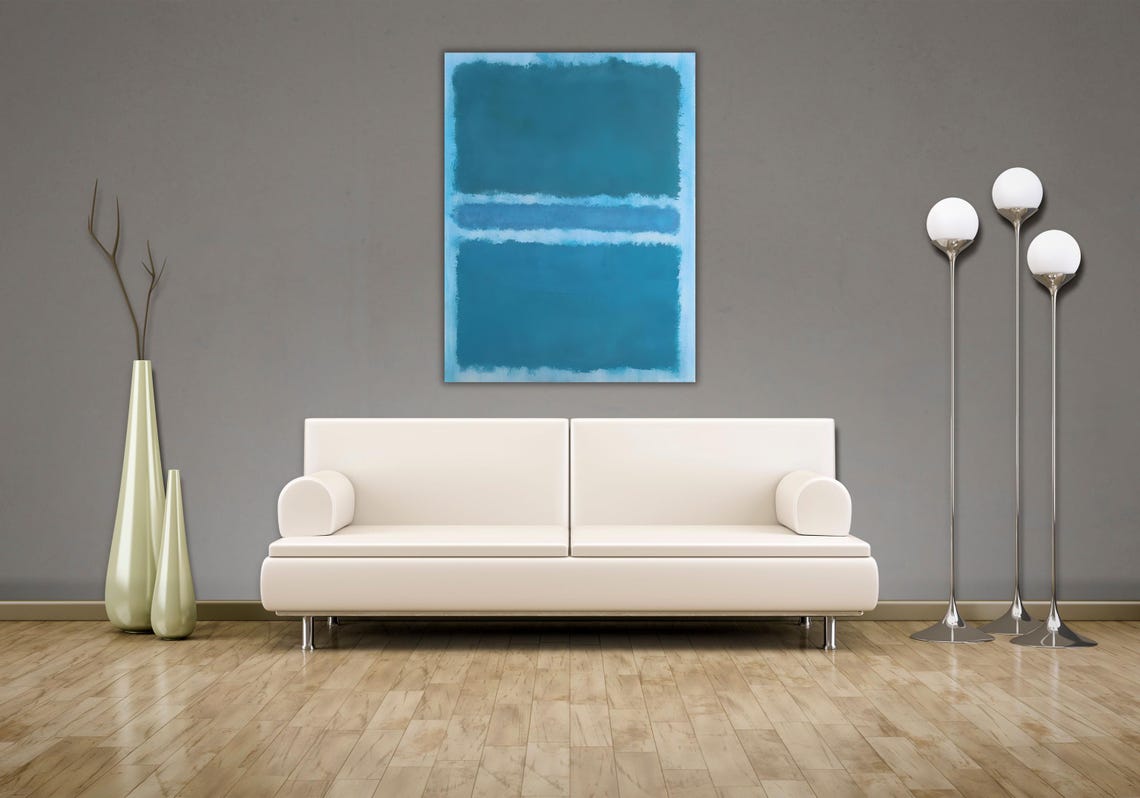 Blue Color Field Abstract Minimalist Teal Rectangles Painting Poster - Image 2
