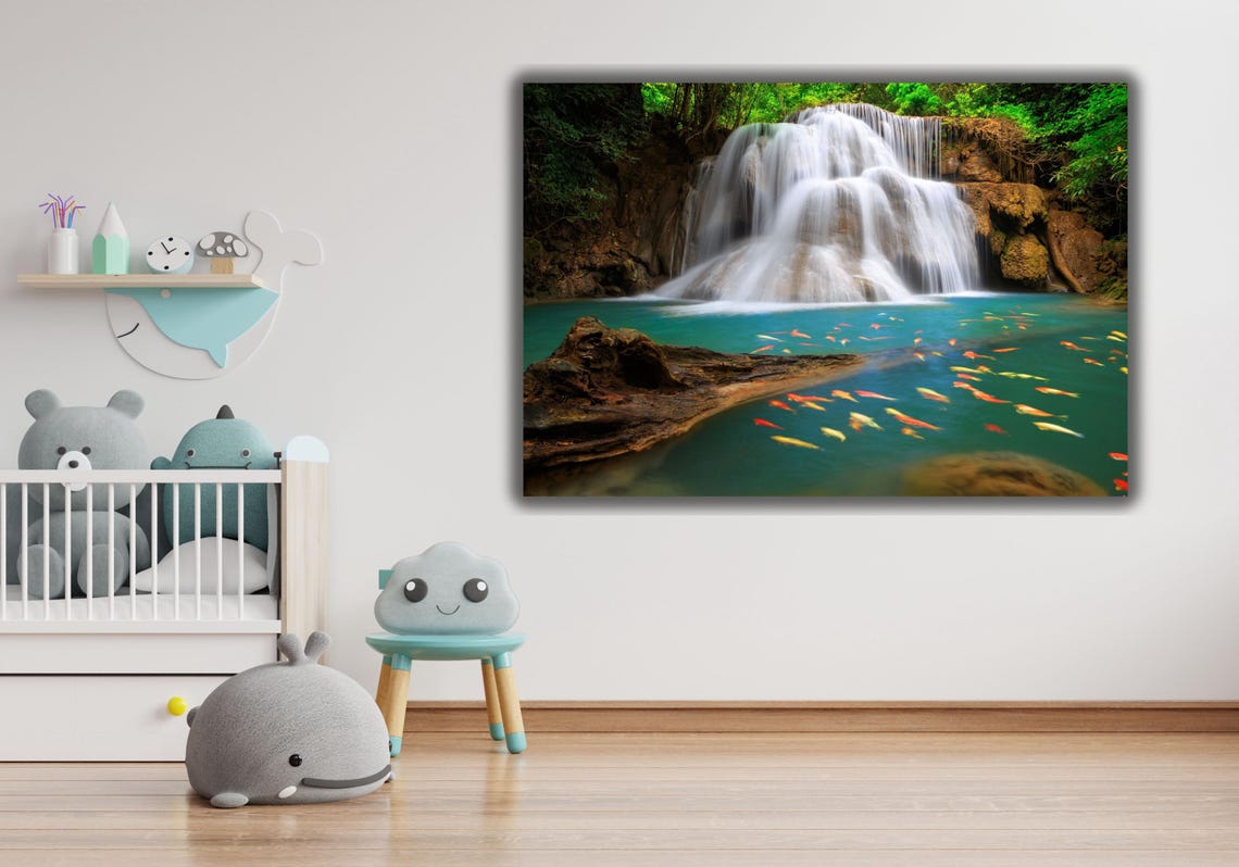 Tropical Waterfall Turquoise Pool Koi Fish Zen Nature Poster - Image 2