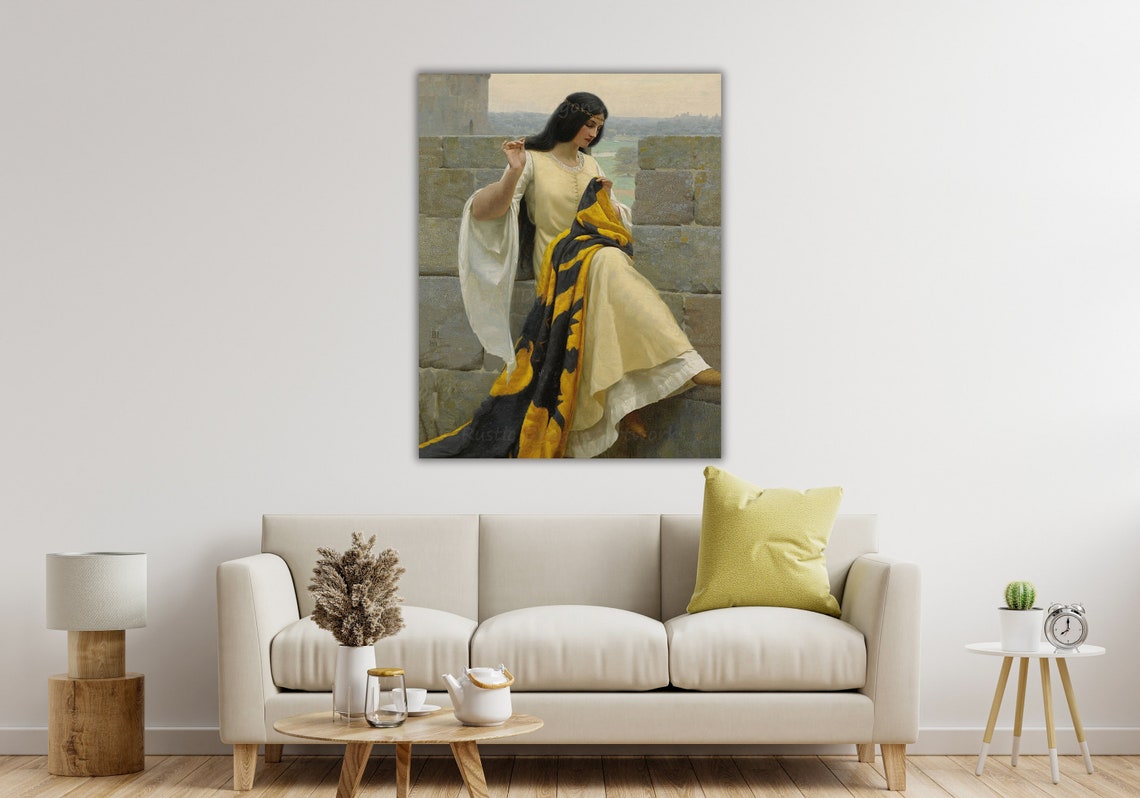 Edmund Leighton Stitching The Standard Medieval Lady Castle Poster - Image 3