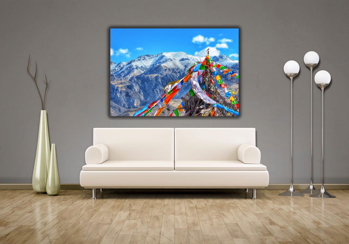 Tibet Snowy Mountain Prayer Flags Himalayan Winter Landscape Poster - Image 2