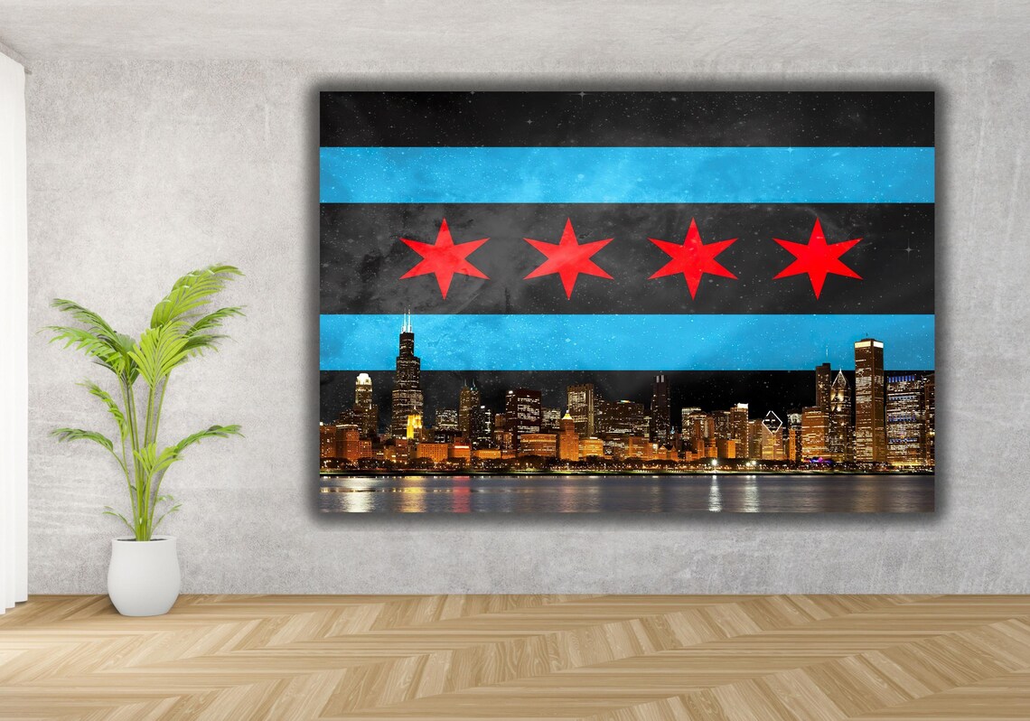 Chicago Flag Skyline Poster Print, Travel Poster - Image 2