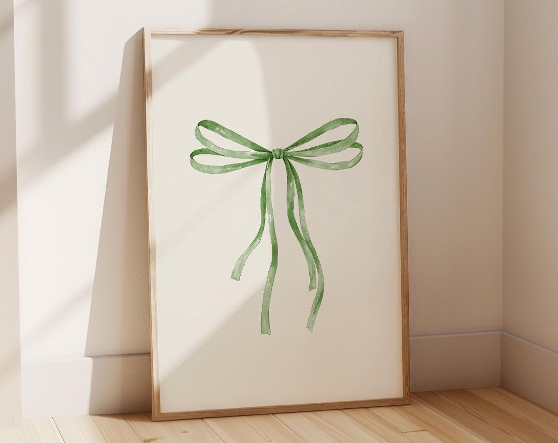 Sage Green Ribbon Watercolor Bow Balletcore Room Decor Poster
