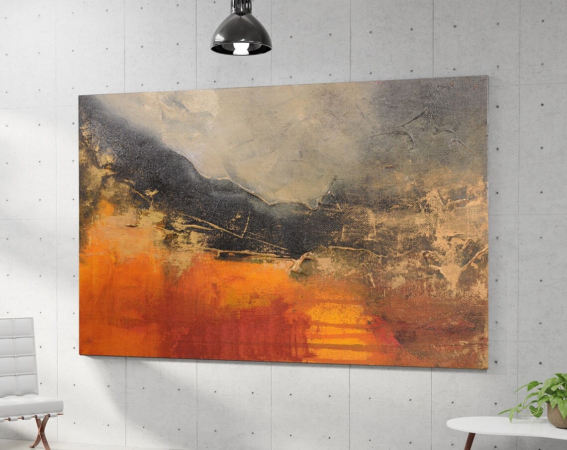 Orange and Black Abstract Acrylic Wall Art Print