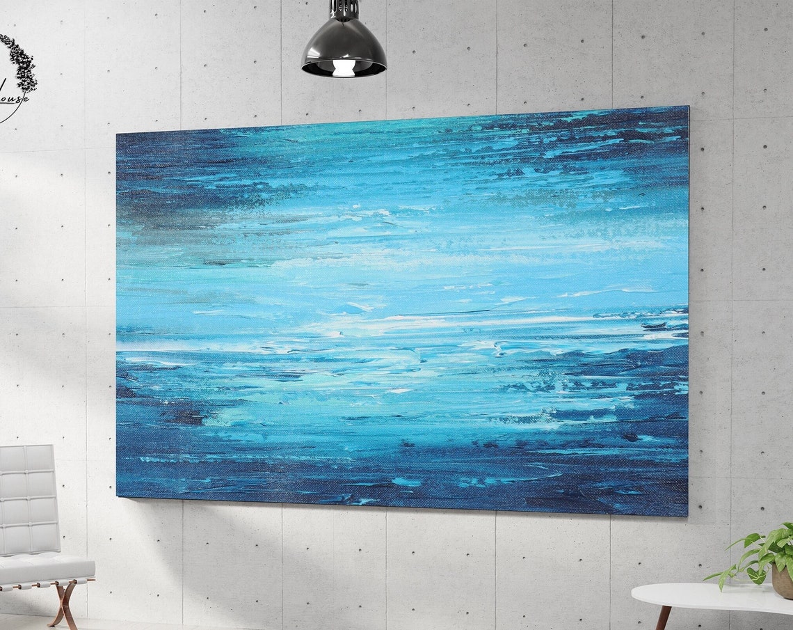 Layered Blue Ocean Waves Horizontal Abstract Calm Wall Poster
