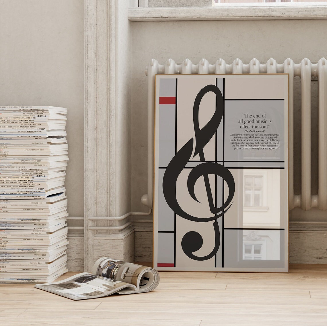 Treble Clef Mondrian Grid Monteverdi Quote Music Soul Poster - Image 4