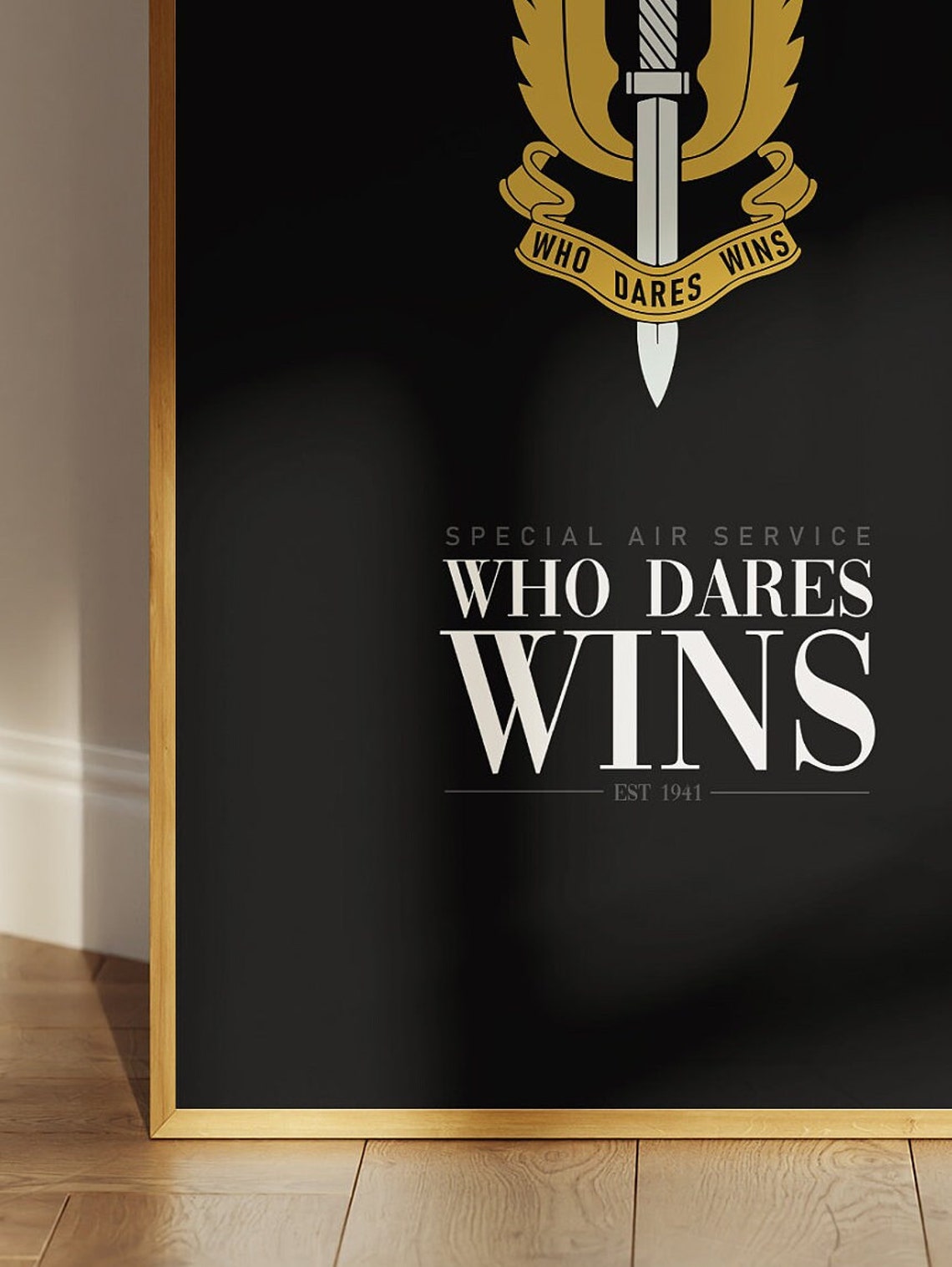 Special Air Service Who Dares Wins Winged Dagger Black Poster - Image 3