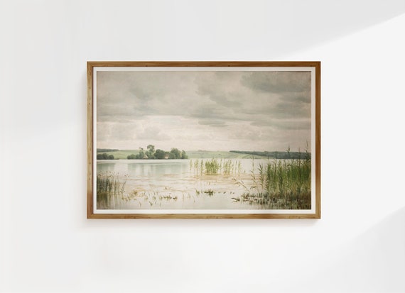 Rustic Lake Landscape Vintage Painting Rustic Landscape Print Decor Oil Painting