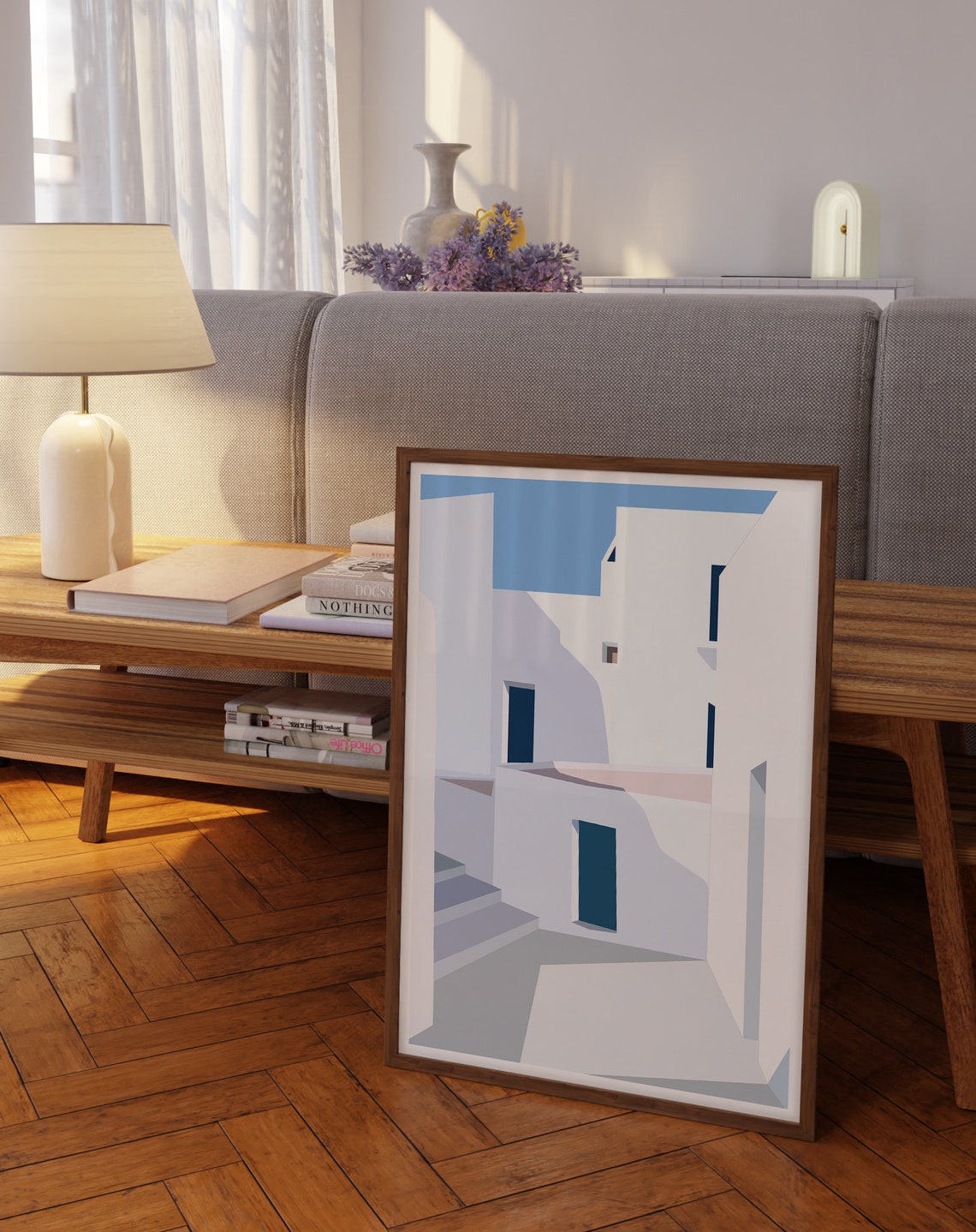 Aegean White Houses Blue Doors Mediterranean Steps Modern Art Poster - Image 2