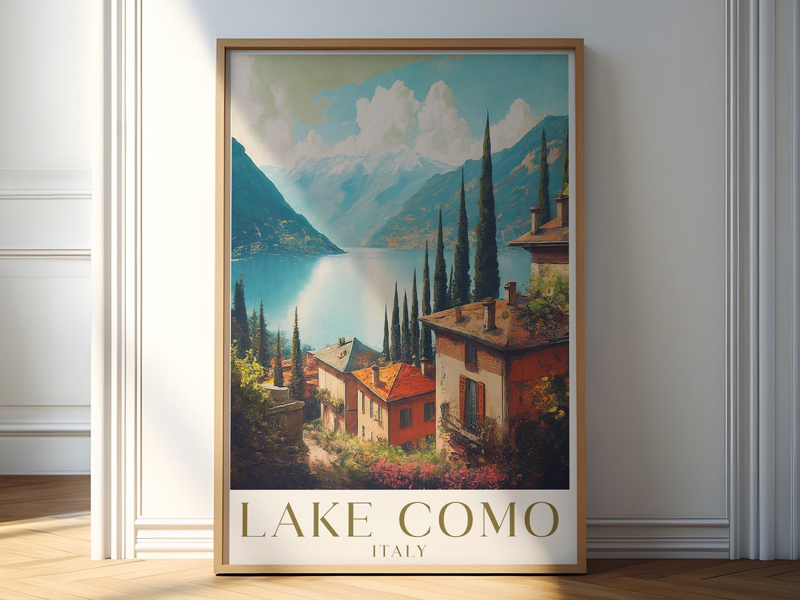 Serene Lake Como Italy Cypress Village Mountains Lake View Poster