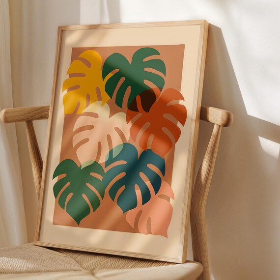 Abstract Monstera Print Art Modern Botanical Poster Plant Lover Wall Decor Maximalist Colorful Tropical Leaf