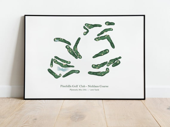 Gift Golf Wall Art For Him Pinehills Club Course Map Golfer Living Room Office