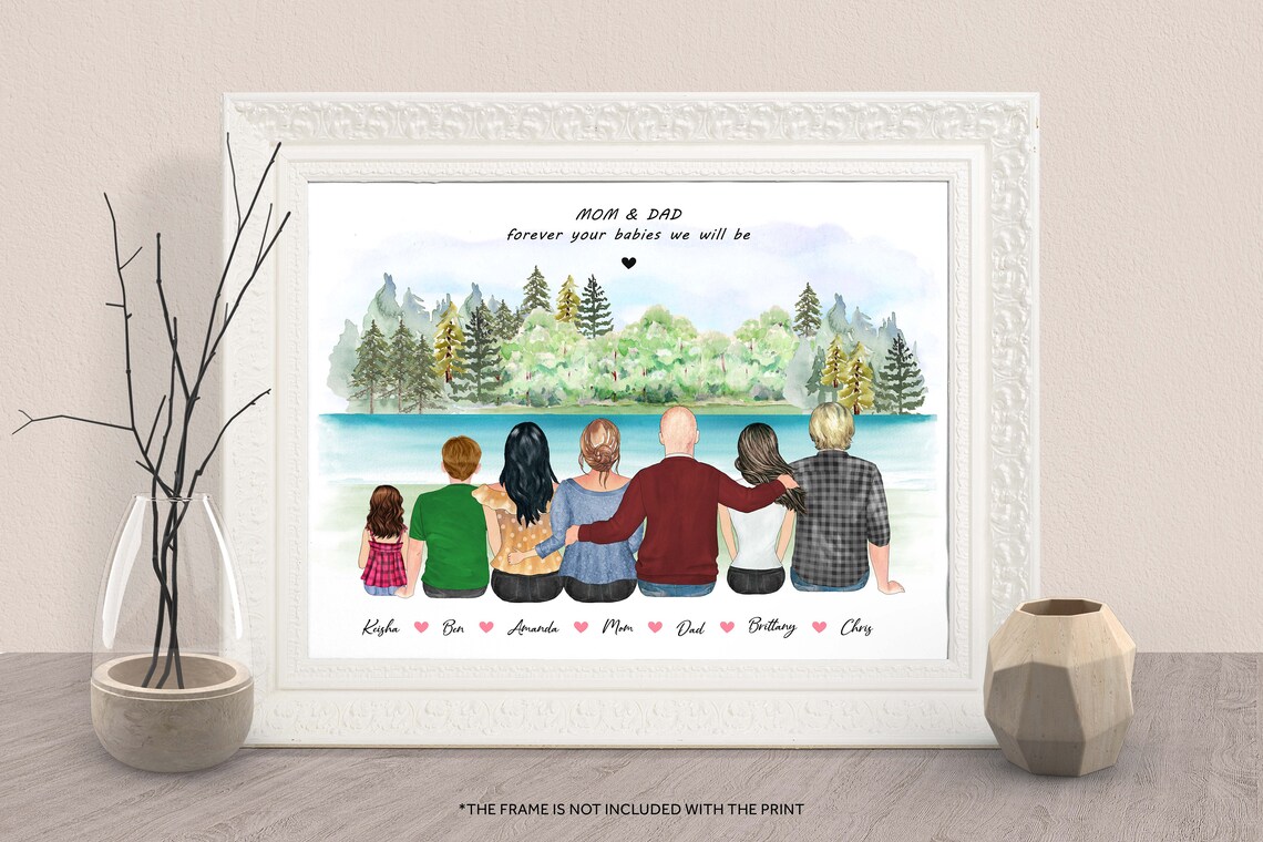 Personalized Large Family Portrait Gift with Parents Art Print