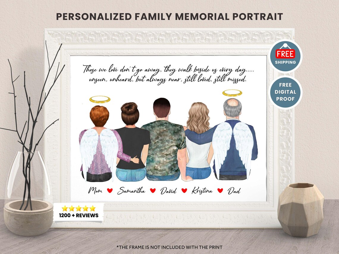 Personalized Family Memorial Portrait Parents in Heaven Art Poster