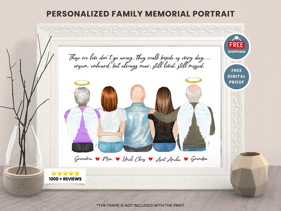 Family Memorial Grandma Grandpa Angels Portrait Keepsake Print