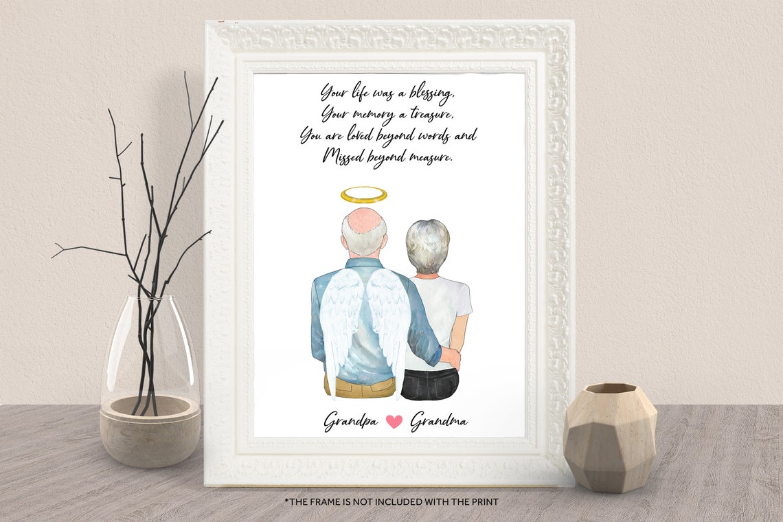 Custom Grandpa Memorial Angel Wings Portrait Print Gift for Family