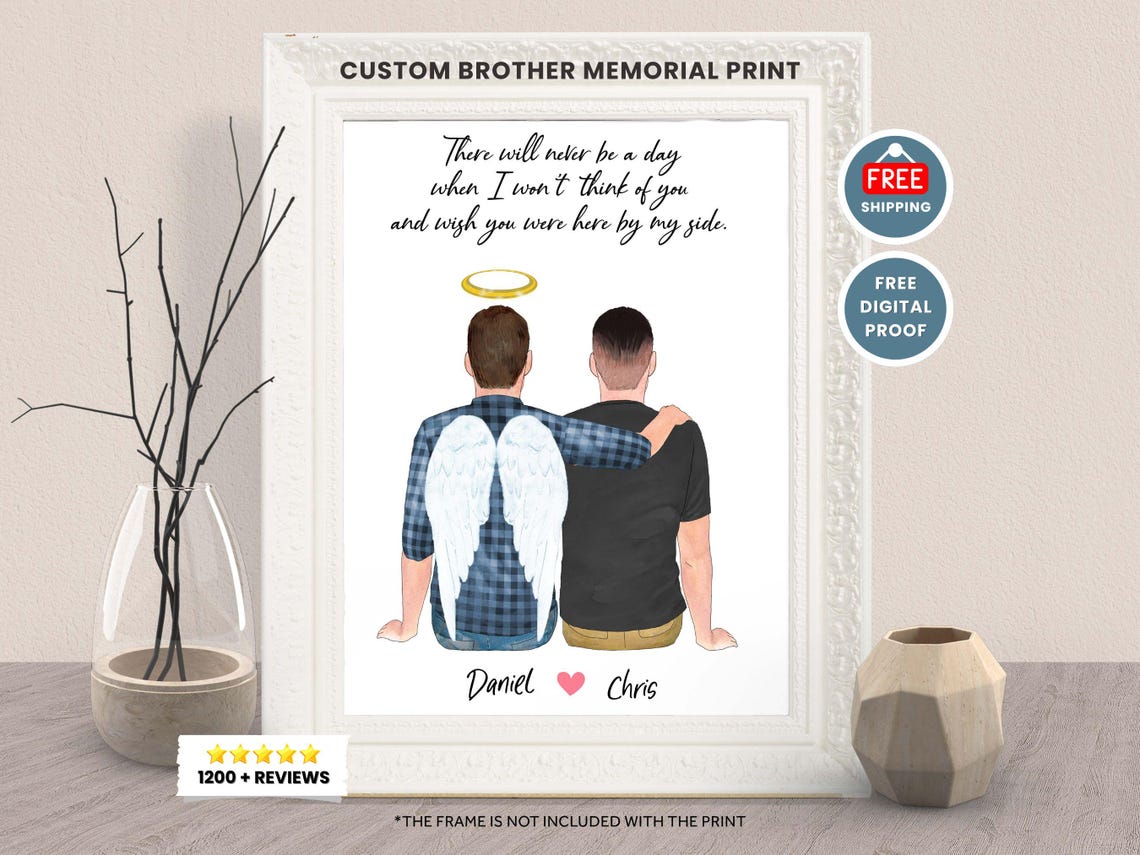 Personalized Brother Memorial Angel Family Portrait Keepsake Print