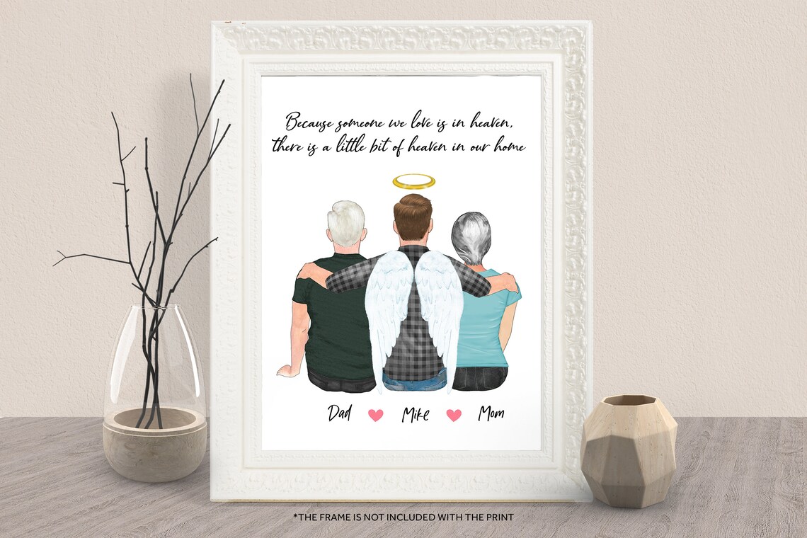 Family Memorial Print with Angel Wings and Heaven Quote Gift