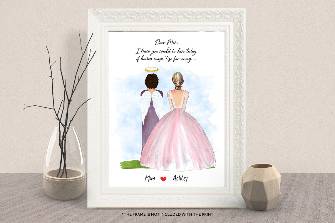 Wedding Memorial Print Dear Mom Bride With Angel Mother Pink Gown