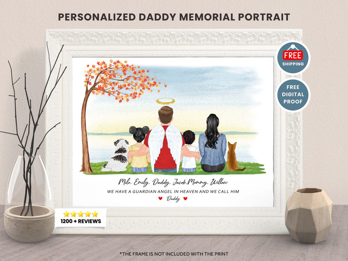 Personalized Daddy in Heaven Memorial Family Portrait Gift Poster