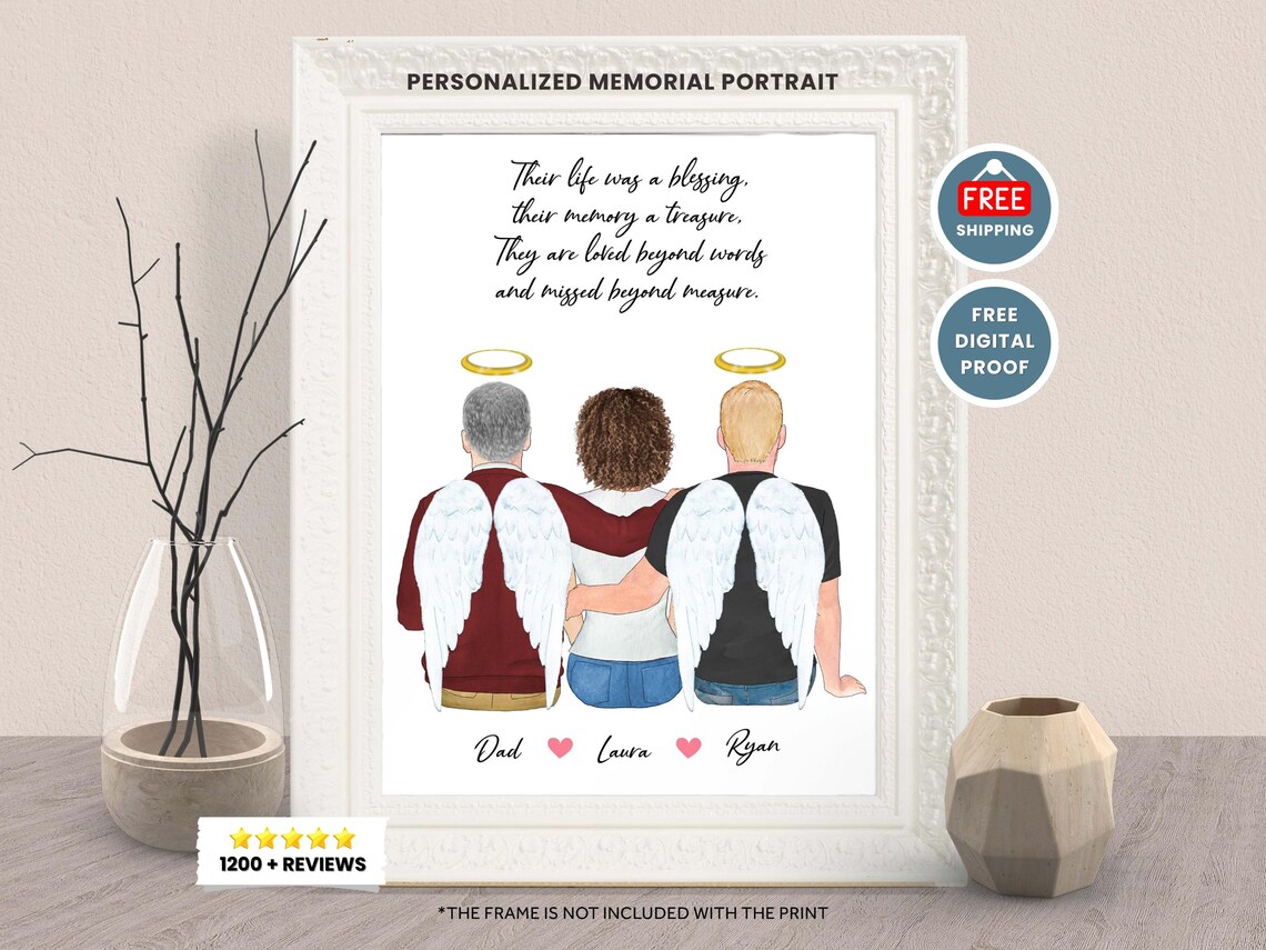 In Loving Memory Angel Wings Family Memorial Portrait Keepsake Print