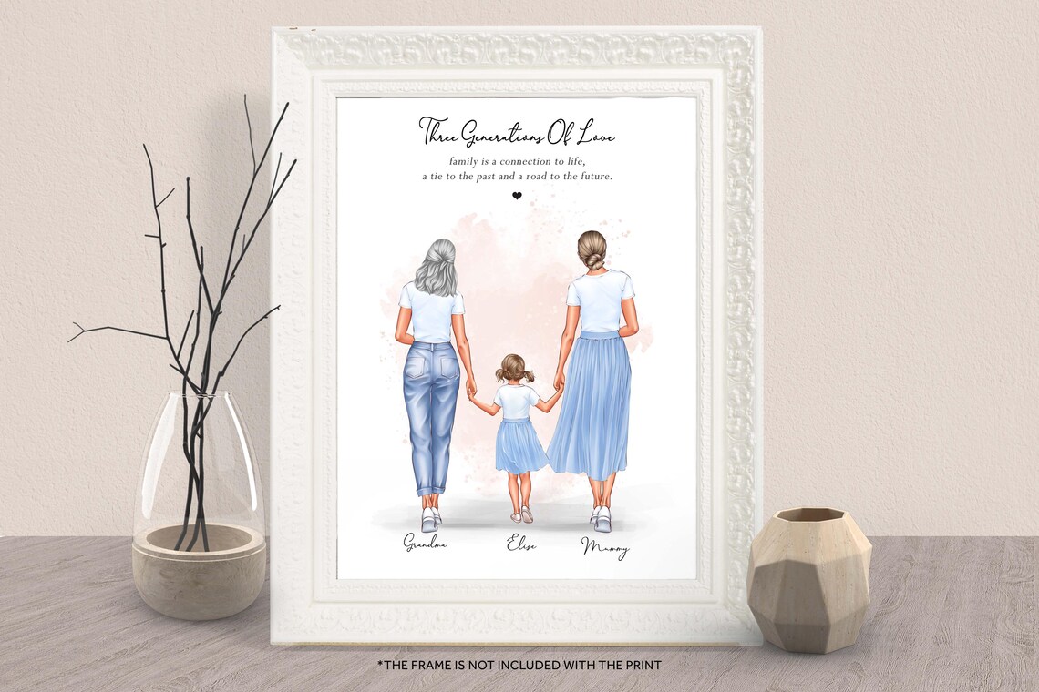 Three Generations Of Love Grandma Mom Daughter Custom Portrait Print