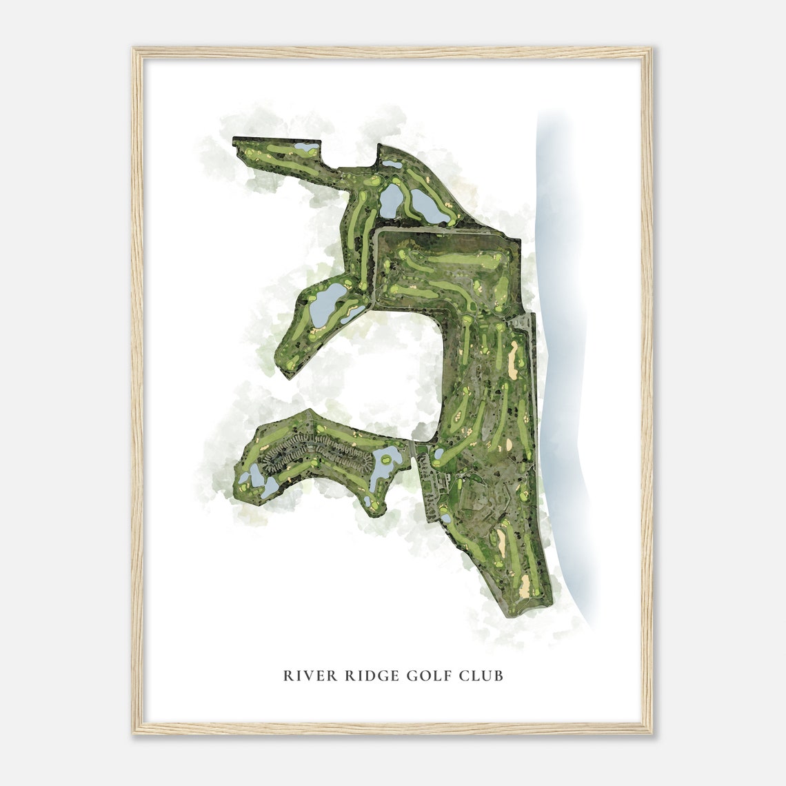River Ridge Golf Club Classic Watercolor Golf Course Layout Map Poster