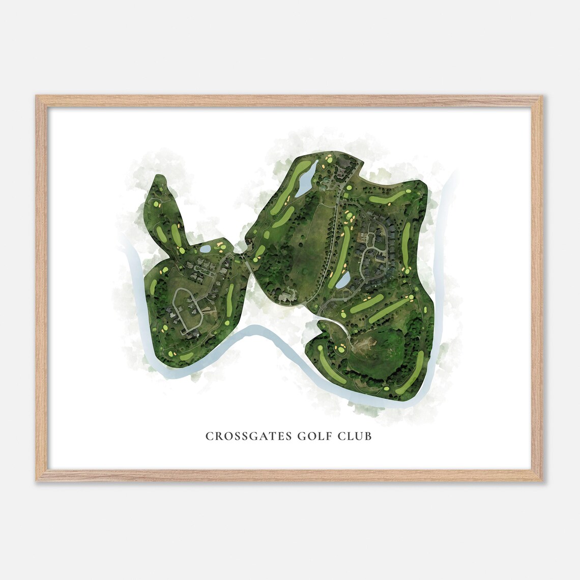 Crossgates Golf Club Classic Aerial Watercolor Course Map Poster