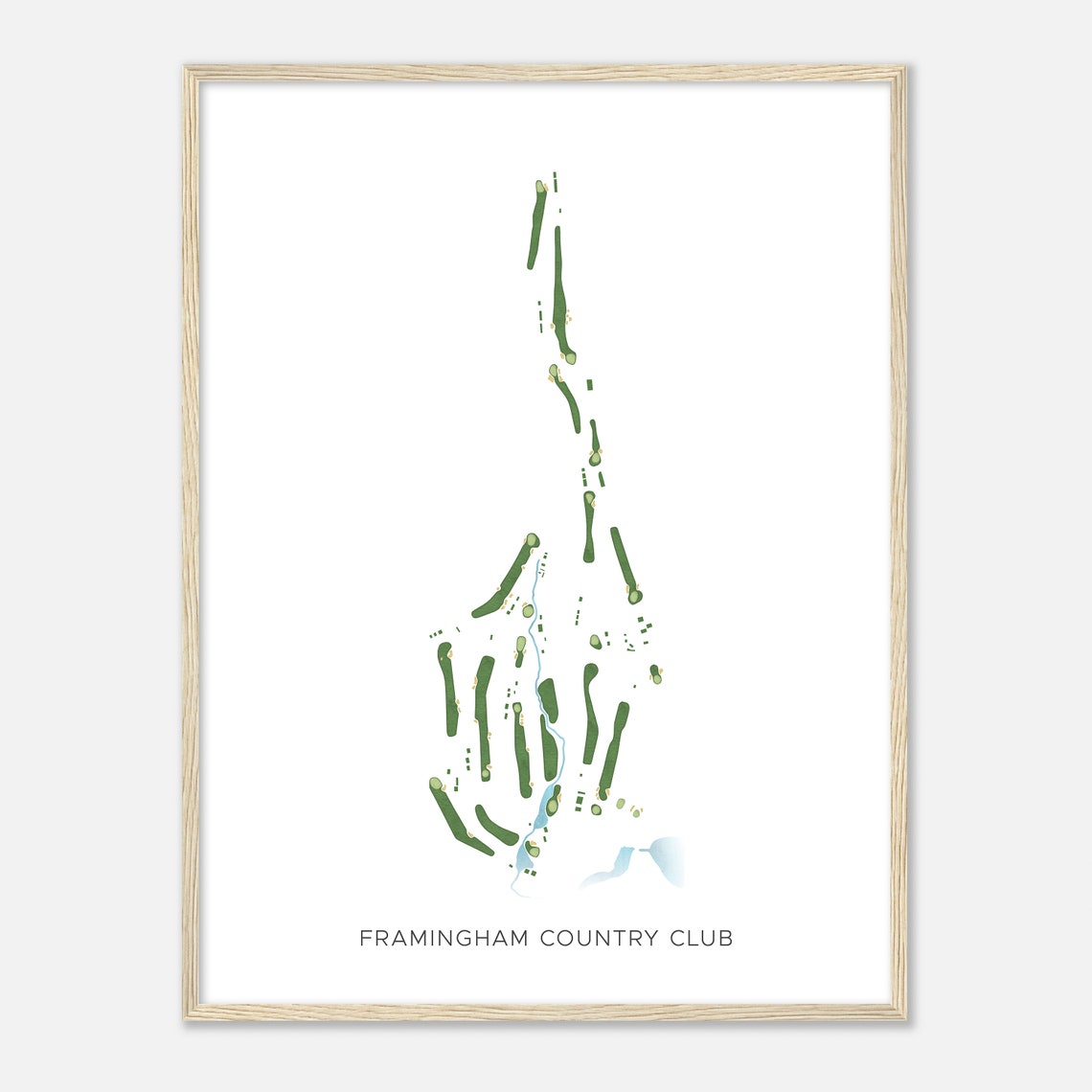 Framingham Country Club Modern Watercolor Golf Course Map Art Poster
