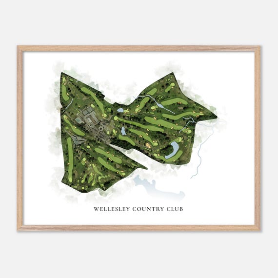 Wellesley Country Club In Wellesley Massachusetts Classic Watercolor Map Golfer Gift Golf Wall Art Golf Poster Print Course Layout