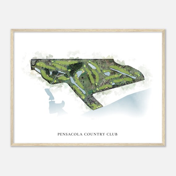 Pensacola Country Club Florida Classic Watercolor Map Golfer Gift Golf Wall Art Golf Poster Print Course Layout