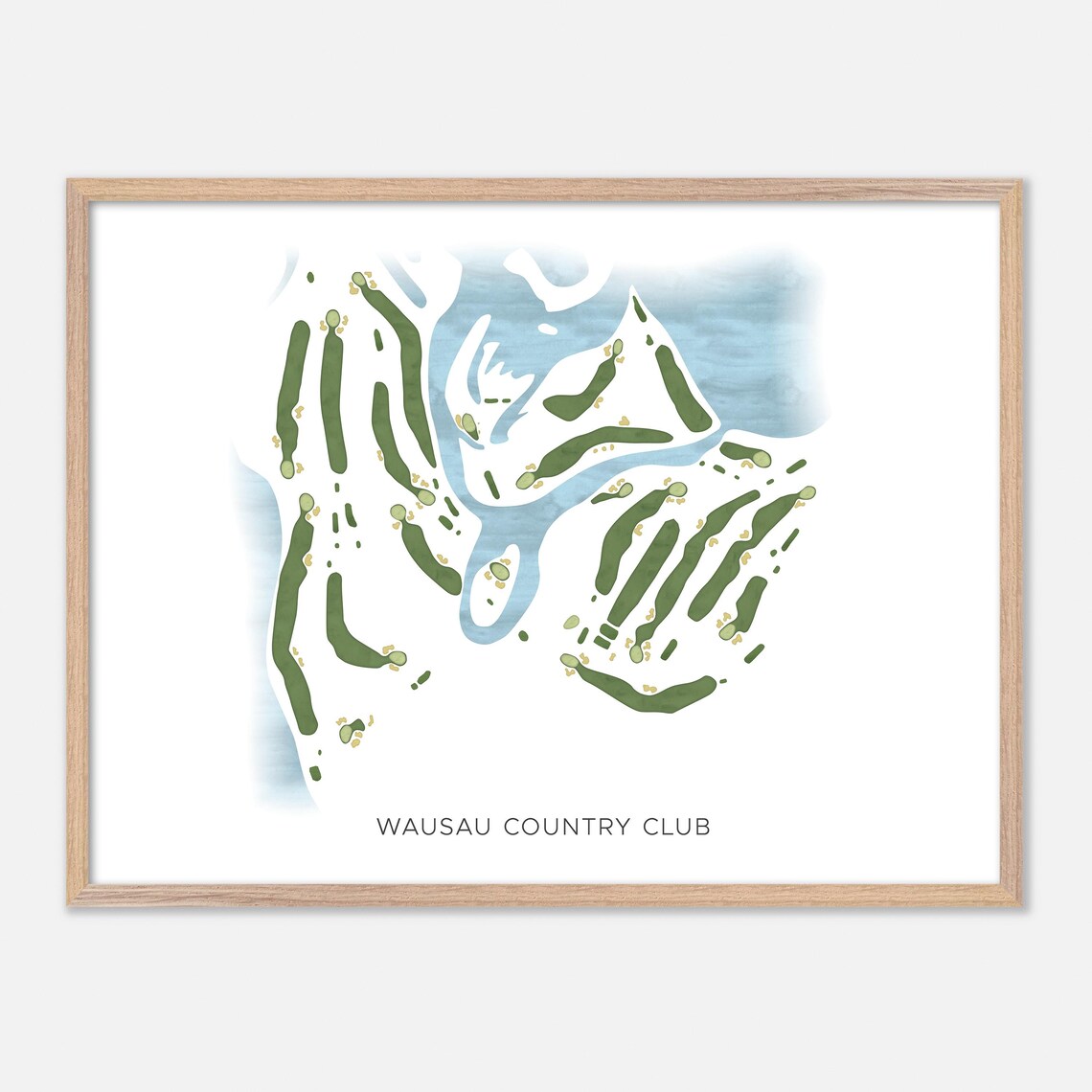 Wausau Country Club Wisconsin Modern Watercolor Golf Course Map Poster