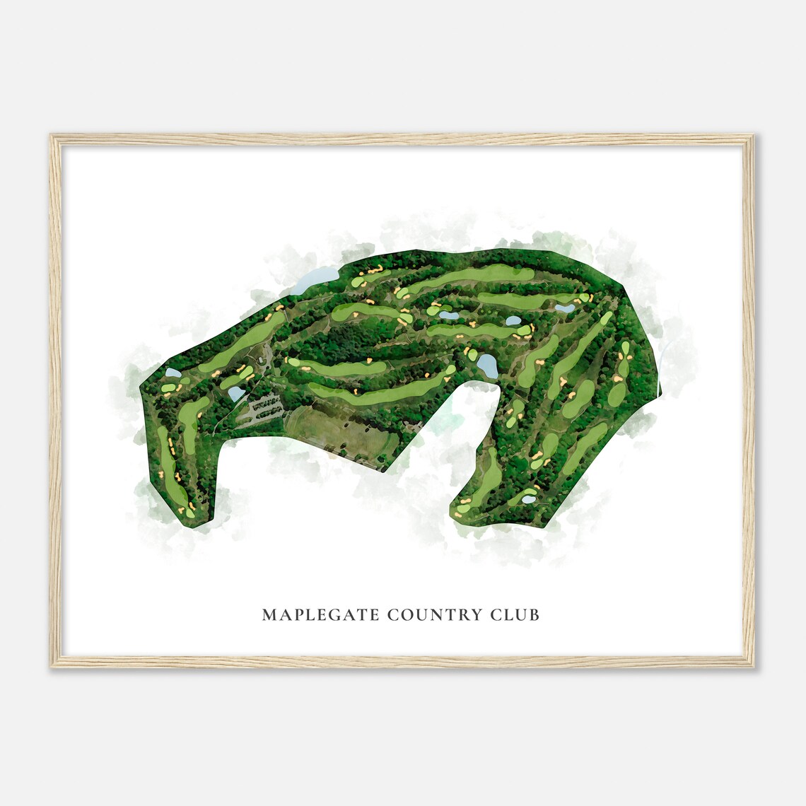 Maplegate Country Club Massachusetts Classic Watercolor Map Golfer Gift Golf Wall Art Golf Poster Print Course Layout