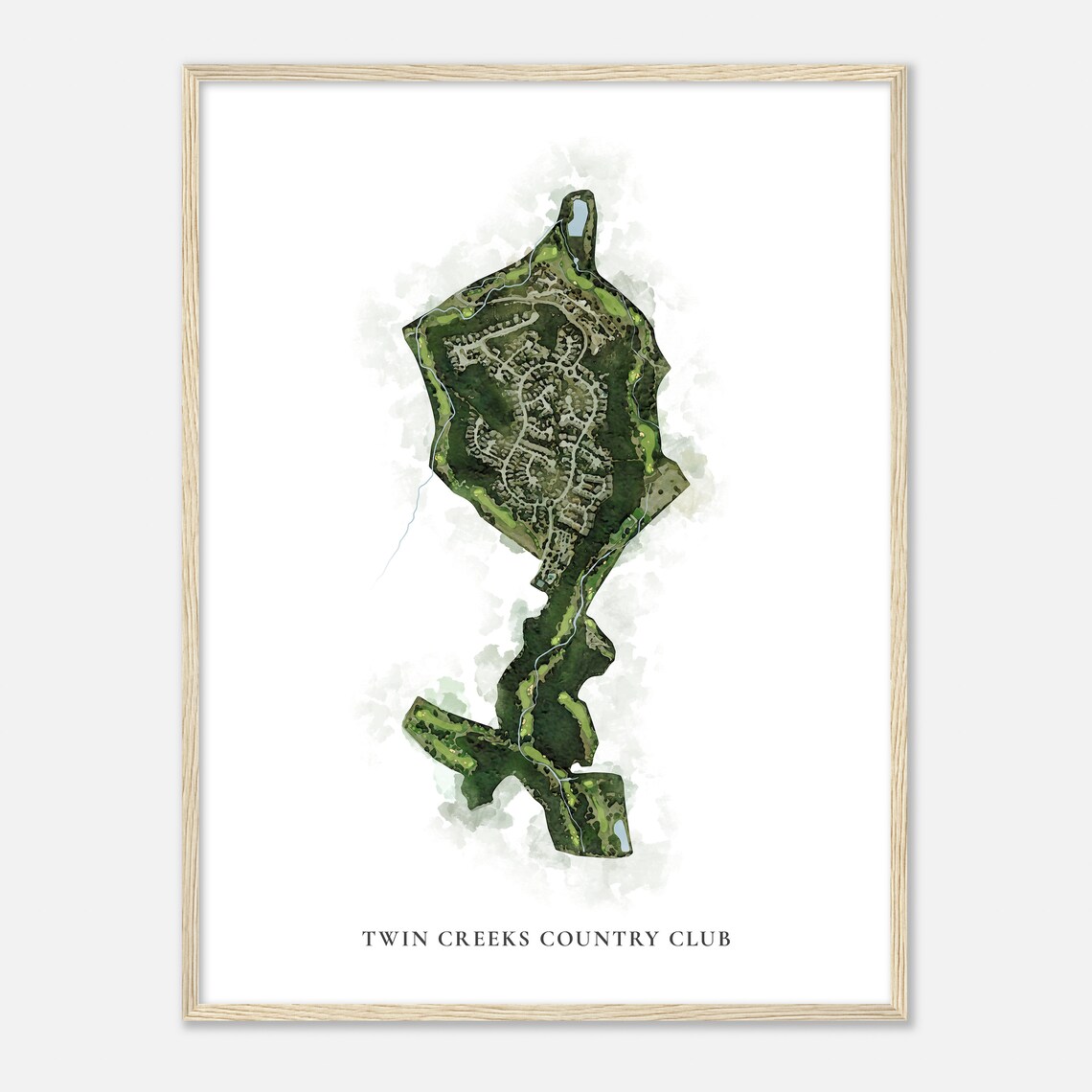 Twin Creeks Country Club Elegant Watercolor Aerial Course Map Art Poster - Image 2