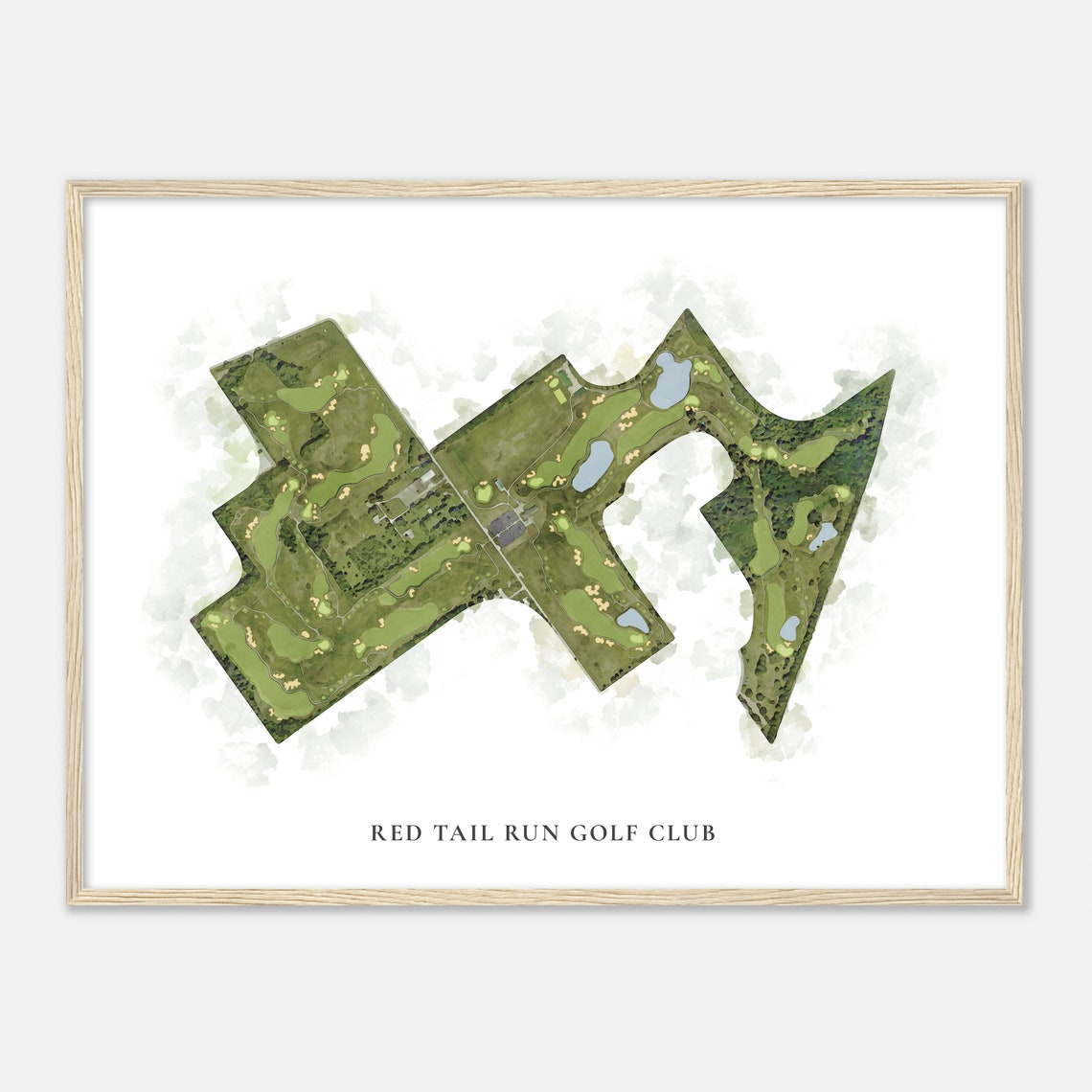 Red Tail Run Golf Club Illinois Classic Watercolor Course Map Poster - Image 2