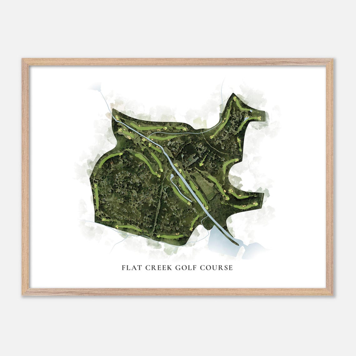 Flat Creek Golf Course Classic Aerial Watercolor Map Art Poster