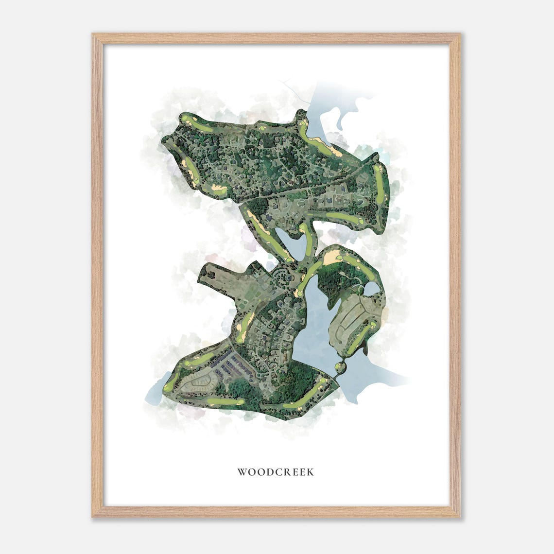Woodcreek Watercolor Aerial Lakeside Course Layout Map Poster - Image 6