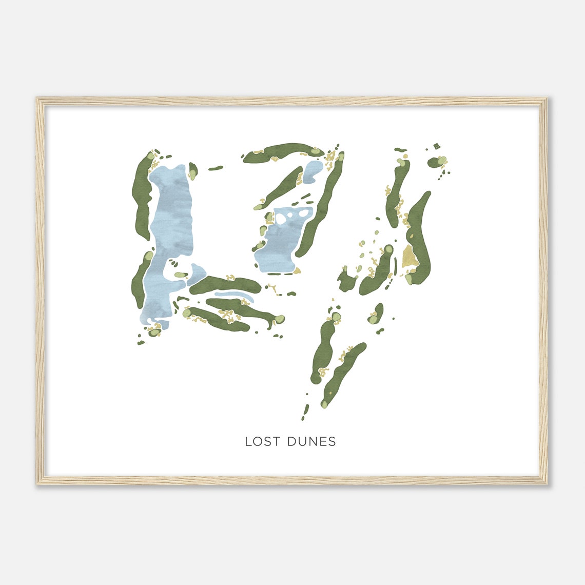 Lost Dunes Michigan Modern Watercolor Map Golfer Gift Golf Wall Art Golf Poster Print Course Layout