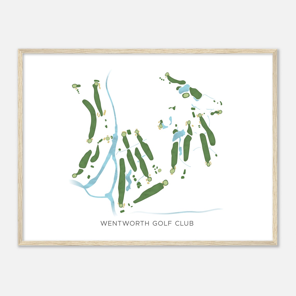 Wentworth Golf Club Modern Watercolor Golf Course Map Poster