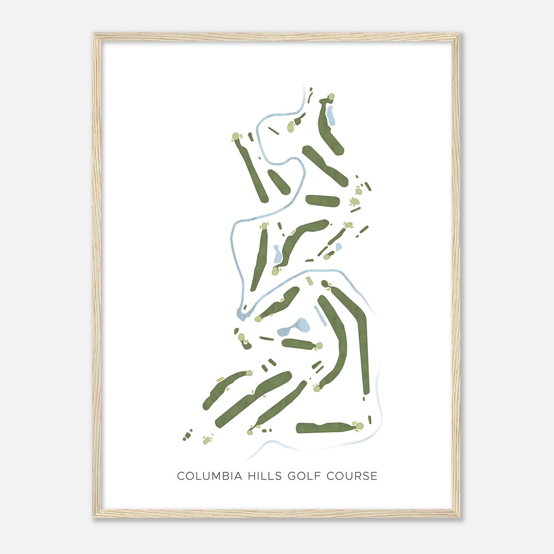 Columbia Hills Golf Course Modern Minimalist Watercolor Map Poster