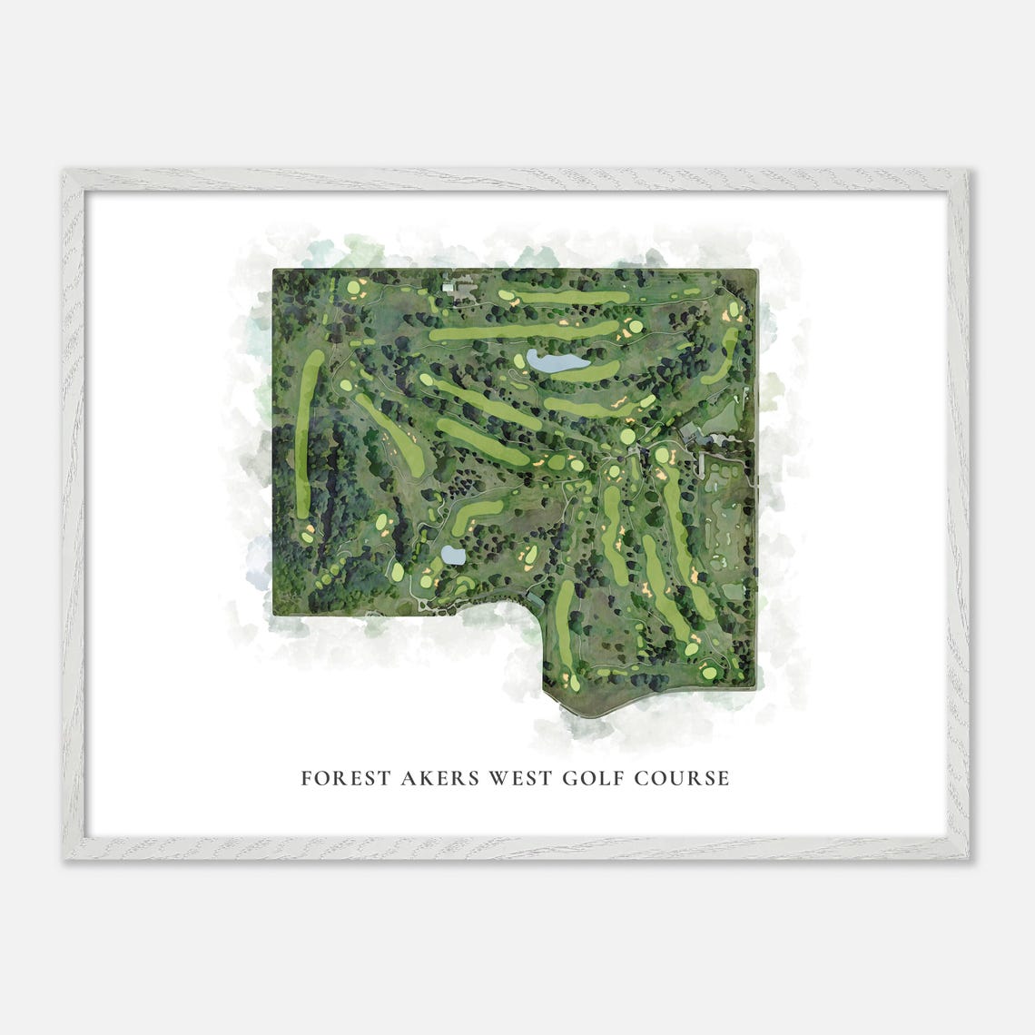 Forest Akers West Golf Course Watercolor Aerial Layout Map Poster - Image 4