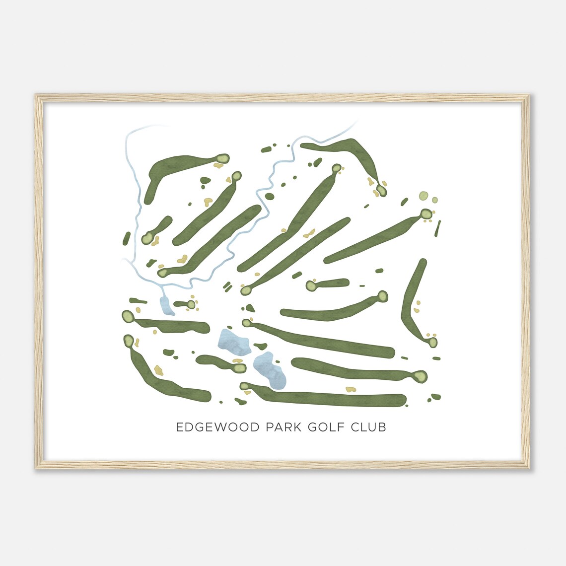 Edgewood Park Golf Club Modern Minimalist Watercolor Map Poster