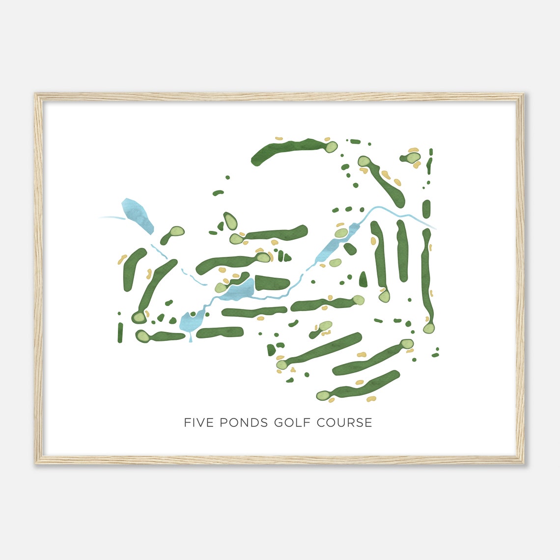 Five Ponds Golf Course Modern Watercolor Golf Course Map Poster - Image 2