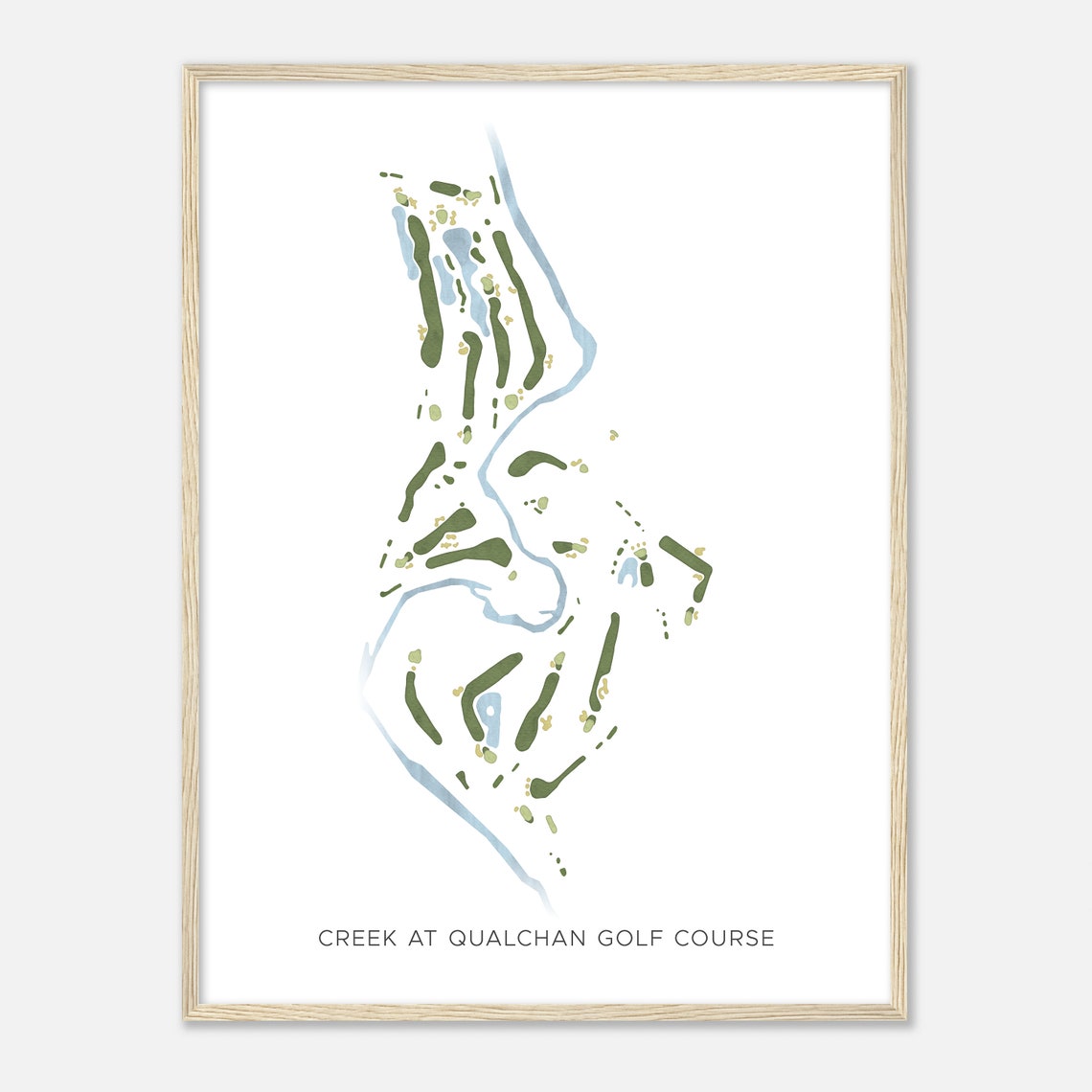 Creek at Qualchan Golf Course Modern Watercolor Map Wall Art - Image 2