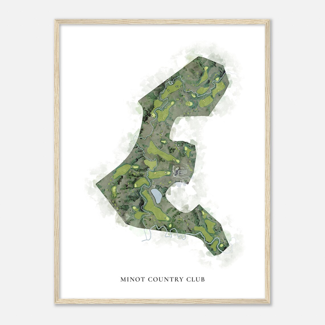 Minot Country Club Classic Aerial Watercolor Course Map Poster - Image 2